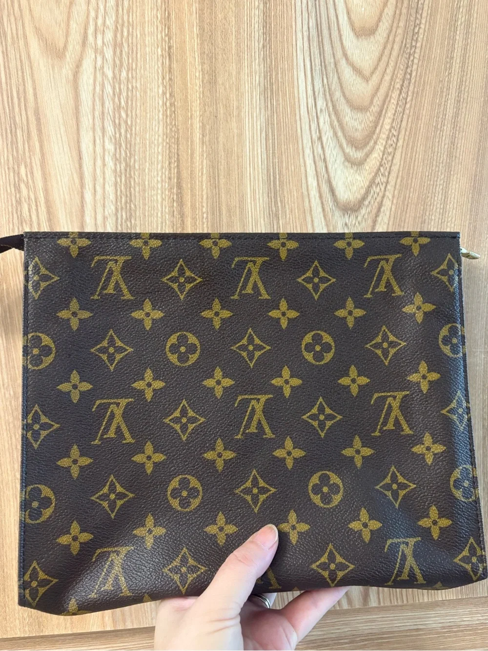 Authentic Louis Vuitton Monogram Poche Toilette 26 Clutch Bag Brown